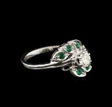 0.40 ctw Diamond and Emerald Ring - 14KT White Gold