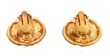 Chanel Vintage Gold CC Round Hammered Disc Clip On Earrings