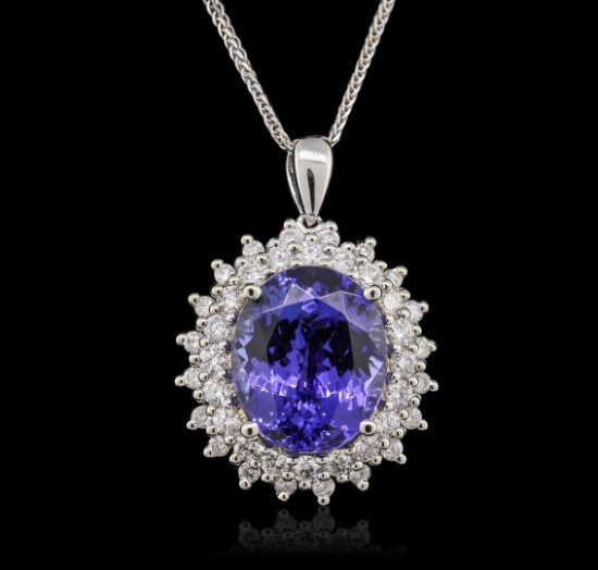 14KT White Gold 9.14 ctw Tanzanite and Diamond Pendant With Chain