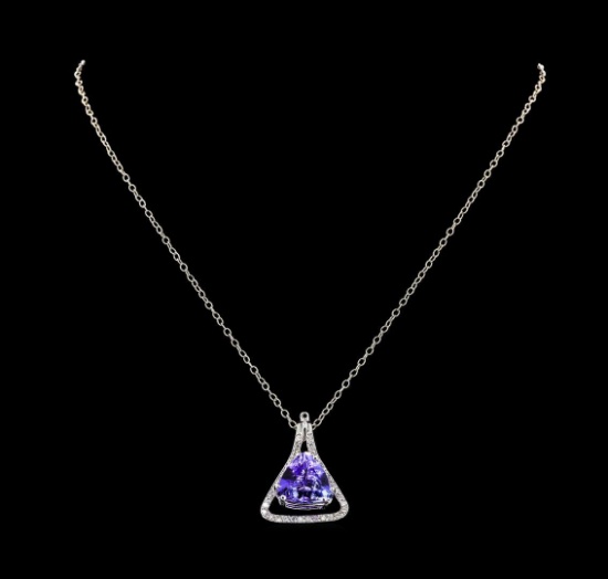 9.36 ctw Tanzanite and Diamond Pendant With Chain - 14KT White Gold