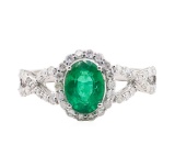 1.26 ctw Emerald and Diamond Ring - 18KT White Gold