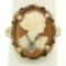 Antique Art Deco 10k Yellow Gold Filigree Shell Cameo Ring w/ Rose Cut Diamond