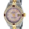Rolex Ladies 2 Tone 14K Ice Pink Diamond & Ruby Datejust Wristwatch
