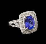 3.96 ctw Tanzanite and Diamond Ring - 14KT White Gold