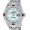 Rolex Ladies Stainless Steel Blue MOP Diamond & Ruby Datejust Wristwatch