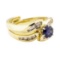 1.04 ctw Blue Sapphire And Diamond Ring And Band - 14KT Yellow Gold