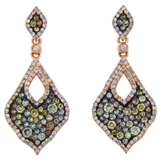 14k Rose Gold 1.69CTW Diamond and Multicolor Dia Earrings, (I1/I)