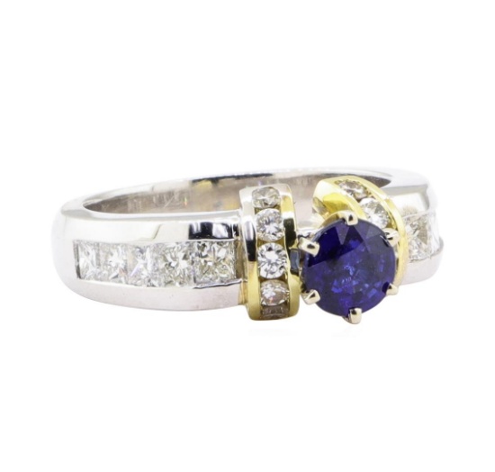 2.05 ctw Sapphire And Diamond Ring - Platinum and 18KT Yellow Gold