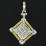 18kt White and Yellow Gold 1.12 ctw Invisible Set Princess Cut Diamond Pendant