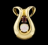 1.40 ctw Opal and Pyrope Garnet Slide Pendant - 14KT Yellow Gold