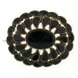 10k Gold Black Onyx Milgrain Brooch Pin Pendant