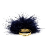 Mink Fur Adjustable Ring - Gold Plated