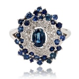 1.65 ctw Blue Sapphire and 0.14 ctw Diamond 14K White Gold Ring