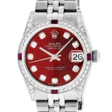 Rolex Womens Midsize 31mm Red Diamond Lugs & Ruby Datejust Wristwatch