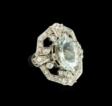 7.07 ctw Aquamarine and Diamond Ring - 14KT White Gold