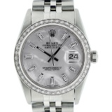 Rolex Mens Stainless Steel MOP Baguette Diamond 36MM Datejust Wristwatch