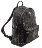 MCM Black Visetos Canvas Leather Medium Studded Backpack