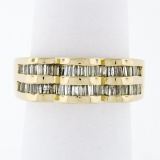 14k Yellow Gold .95 ctw Baguette Cut Diamond Wavy Grooved Dual Row Band Ring
