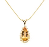 6.00 ctw Imperial Topaz And Diamond Pendant & Chain - 18KT Yellow Gold