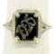 1925 14k White Gold Prong Set Black Onyx Filigree Dinner Ring