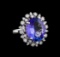 9.88 ctw Tanzanite and Diamond Ring - 14KT White Gold