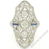 Art Deco Platinum 1.20 ctw Old European Diamond Long Filigree Dinner Ring