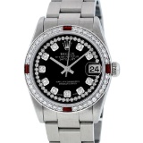 Rolex Womens Midsize 31mm Black String Diamond & Ruby Datejust Wristwatch