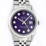 Rolex Mens Stainless Steel Purple Diamond 36MM Datejust Wristwatch With Rolex Bo