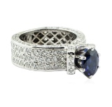 3.31 ctw Round Brilliant Blue Sapphire And Diamond Ring - 14KT White Gold