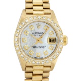 Rolex Ladies 18K Yellow Gold Mother Of Pearl Diamond President Wristwatch With R