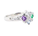 0.50 ctw Multi-Color Gemstone and Diamond Ring - 14KT White Gold