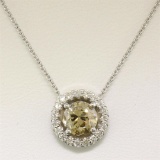 14k White Gold GIA 1.41 ctw Fancy Brownish Yellow Round Diamond Pendant w/ Halo