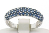 14kt White Gold 1.25 ctw Domed Pave Round Blue Sapphire Band Ring