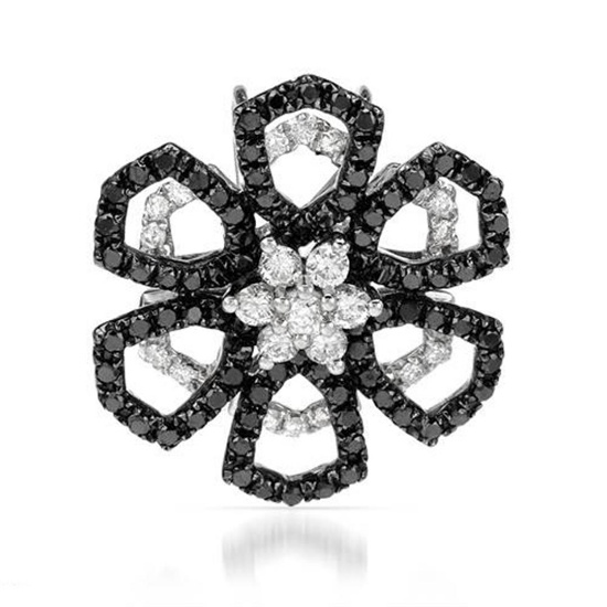 18k White Gold 0.87CTW Diamond and Black Diamonds Pendant, (SI2-SI3/H-I)