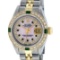 Rolex Ladies 2 Tone Yellow Gold Pink MOP Sapphire & Emerald Datejust Wriswatch