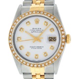Rolex Mens 2 Tone 14K White Diamond 36MM Datejust Wristwatch