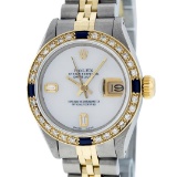 Rolex Ladies 2 Tone Yellow Gold MOP & Sapphire Diamond Datejust Wriswatch