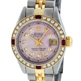 Rolex Ladies 2 Tone Yellow Gold Ice Pink Diamond & Ruby Datejust Wristwatch
