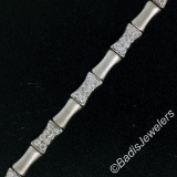 14kt White Gold 1.20 ctw Round Diamond Cluster and Brushed Link Tennis Bracelet