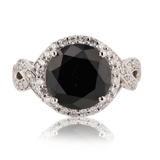 6.33 ctw Fancy Black Diamond and 0.72 ctw Diamond 14K White Gold Ring