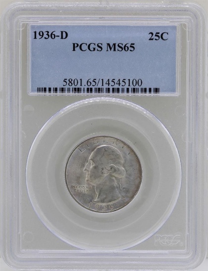 1936-D Washington Silver Quarter Coin PCGS MS65