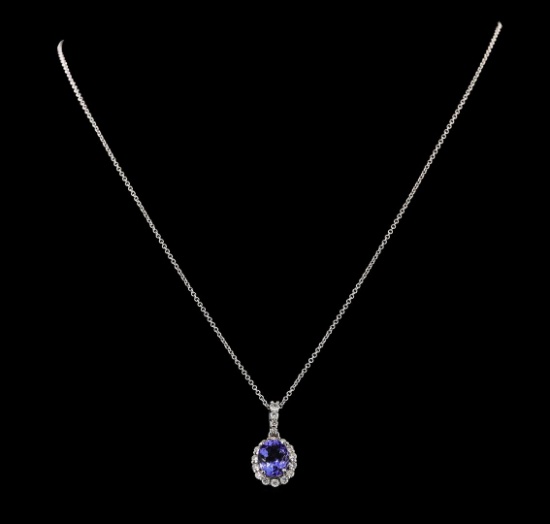 2.37 ctw Tanzanite and Diamond Pendant With Chain - 14KT White Gold