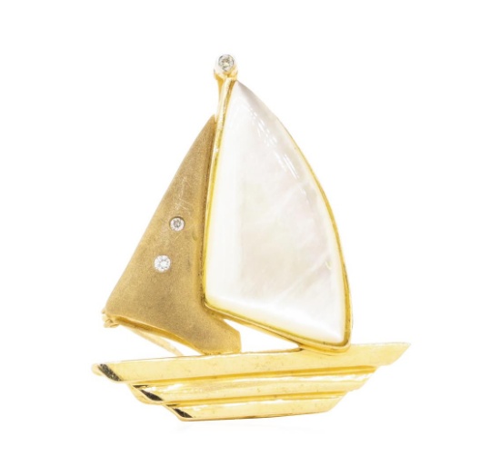 0.06 ctw Diamond and Mother of Pearl Boat Enhancer/Pin - 14KT Yellow Gold