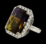 19.23 ctw Ametrine Quartz and Diamond Ring - 14KT White Gold