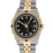 Rolex Mens 2 Tone Black String Diamond Lugs & Ruby Datejust Wristwatch