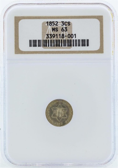 1852 Three Cent Silver Nickel Coin NGC MS63