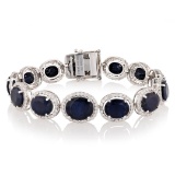 36.08 ctw Blue Sapphire and 3.35 ctw Diamond 14K White Gold Bracelet