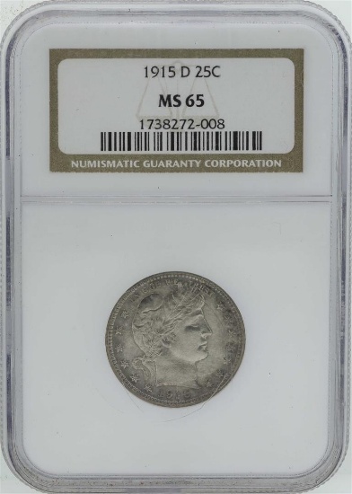 1915-D Barber Quarter Silver Coin NGC MS65