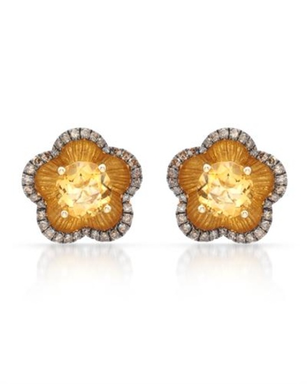 14k Yellow Gold  3.02CTW Citrine and Brown Diamonds Earrings