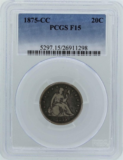 1875-CC Seated Liberty Twenty Cent Piece Coin PCGS F15